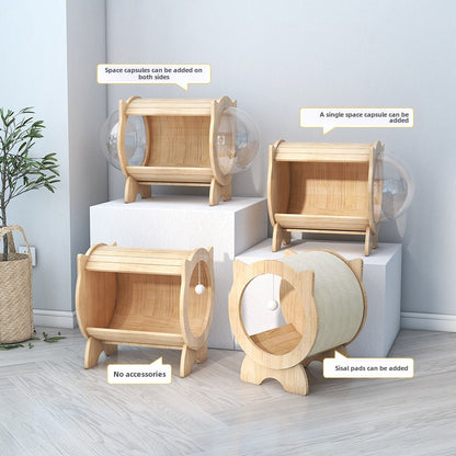 2024 New Multifunctional Cat House Solid Wood Cat House Sisal Mat Space Capsule Cat Nest