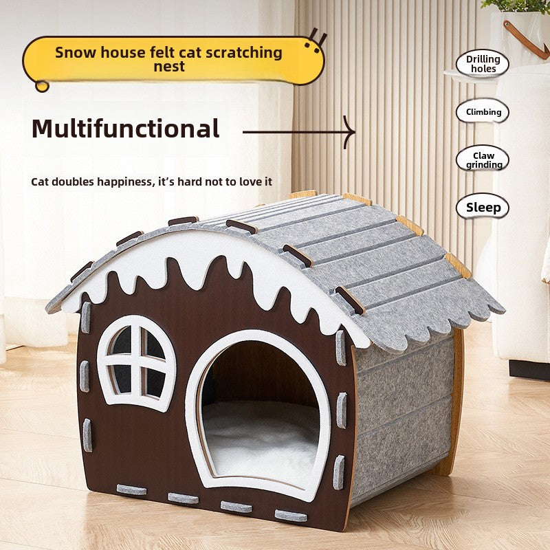 Winter warm closed cat nest security cat house felt cat scratch nest wear-resistant four-season universal scratch-resistant cat house