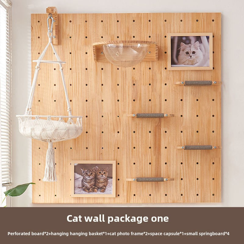 Wall type cat climbing frame cat jumping platform hole board cat wall solid wood cat climbing ladder jumping platform space capsule cat nest cat shelf