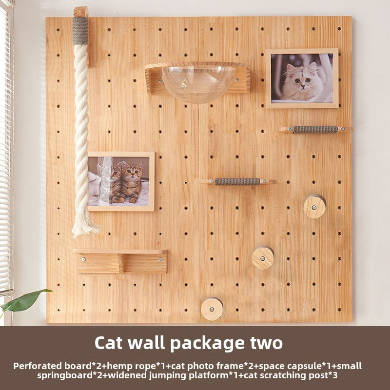 Wall type cat climbing frame cat jumping platform hole board cat wall solid wood cat climbing ladder jumping platform space capsule cat nest cat shelf