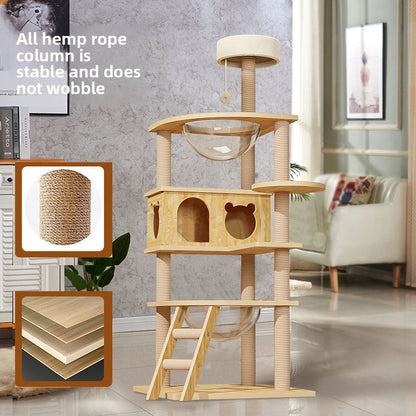 Wholesale cat climbing frame cat nest cat tree integrated factory direct sales cat scratching board solid wood large cat jumping platform column