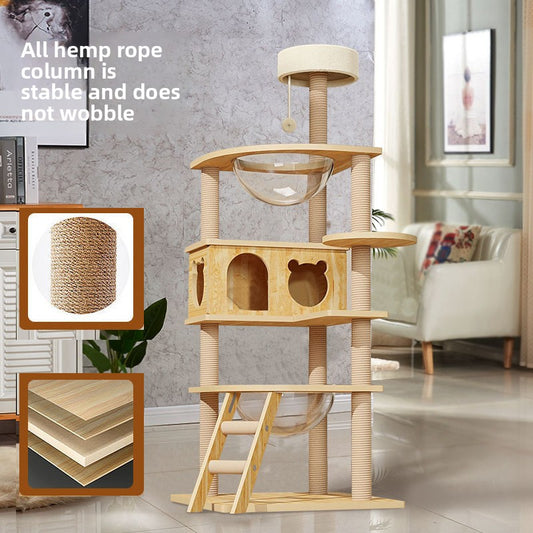 Wholesale cat climbing frame cat nest cat tree integrated factory direct sales cat scratching board solid wood large cat jumping platform column