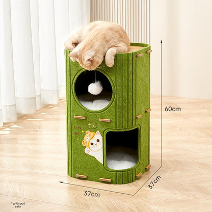 Cat climbing frame household does not occupy a tree hole cat nest integrated winter warm cat scratching nest cat double jumping platform felt bucket