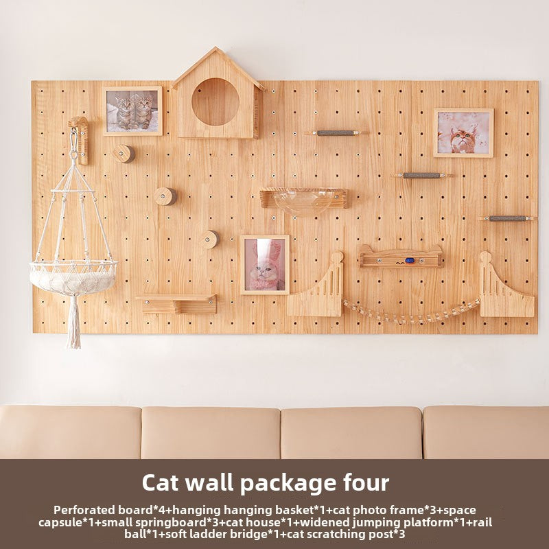 Wall type cat climbing frame cat jumping platform hole board cat wall solid wood cat climbing ladder jumping platform space capsule cat nest cat shelf