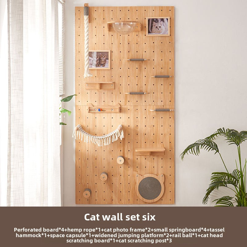 Wall type cat climbing frame cat jumping platform hole board cat wall solid wood cat climbing ladder jumping platform space capsule cat nest cat shelf