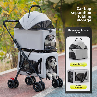 Double Pet Cart Dog Cat Teddy Baby Cart Out Pet Cart Lightweight Foldable Outdoor Travel