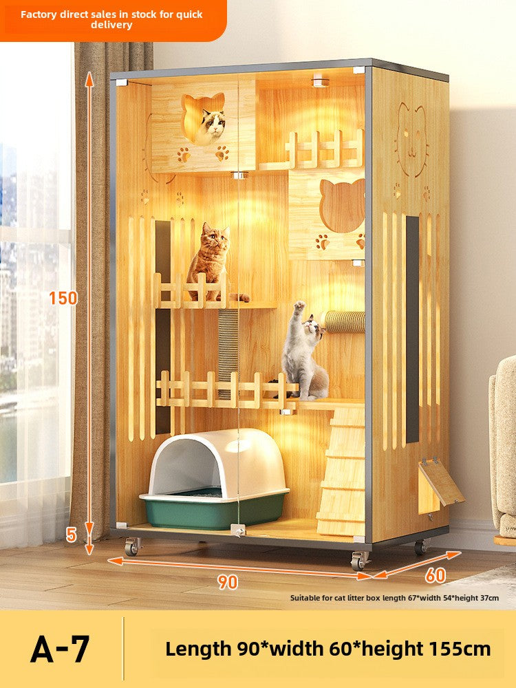 Wooden cat cage pet store cat cabinet with wheels, cat villa cat house cat house, household indoor solid wood multi-layer