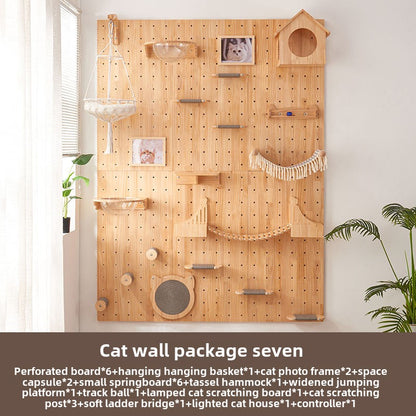 Wall type cat climbing frame cat jumping platform hole board cat wall solid wood cat climbing ladder jumping platform space capsule cat nest cat shelf