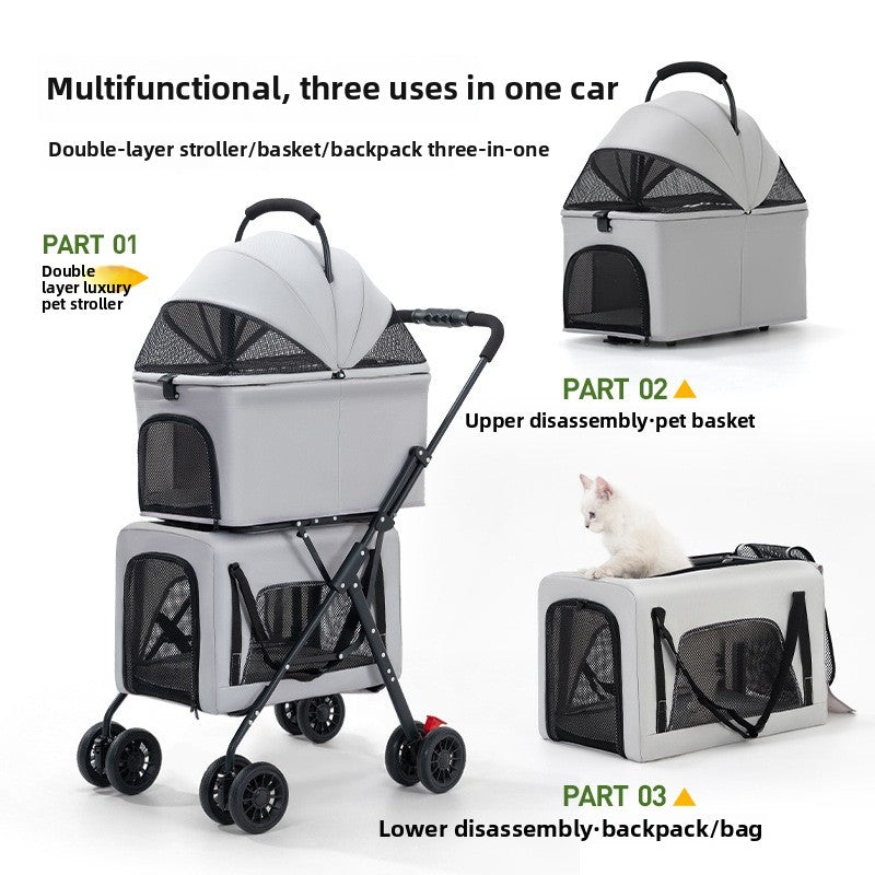 Double Pet Cart Dog Cat Teddy Baby Cart Out Pet Cart Lightweight Foldable Outdoor Travel