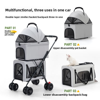 Double Pet Cart Dog Cat Teddy Baby Cart Out Pet Cart Lightweight Foldable Outdoor Travel