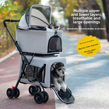 Double Pet Cart Dog Cat Teddy Baby Cart Out Pet Cart Lightweight Foldable Outdoor Travel