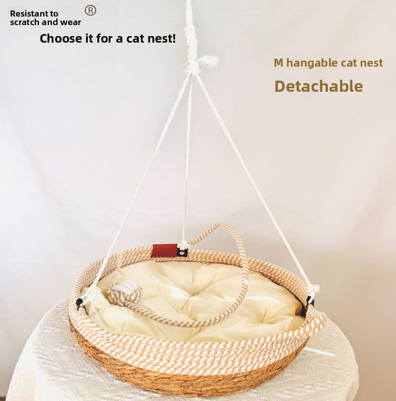 Four Seasons Universal Straw Woven Winter Warm Cat Nest Puff Grass Woven Cat Supplies Four Seasons Super Large Pet Nest Spot