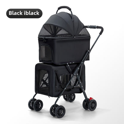 Double Pet Cart Dog Cat Teddy Baby Cart Out Pet Cart Lightweight Foldable Outdoor Travel