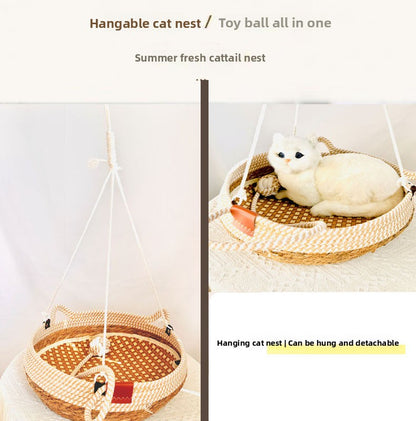 Four Seasons Universal Straw Woven Winter Warm Cat Nest Puff Grass Woven Cat Supplies Four Seasons Super Large Pet Nest Spot