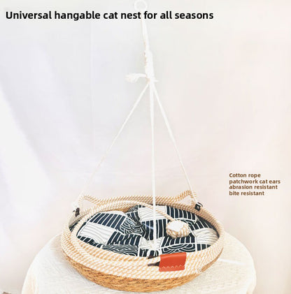 Four Seasons Universal Straw Woven Winter Warm Cat Nest Puff Grass Woven Cat Supplies Four Seasons Super Large Pet Nest Spot