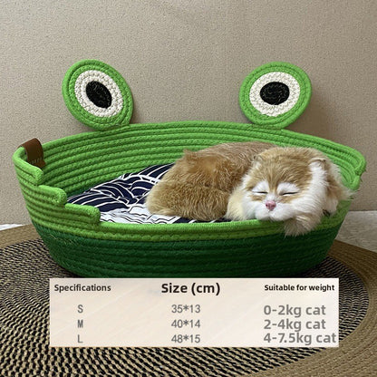 Woven cat nest frog prince design pet nest universal in all seasons washable grinding claws cat scratching board integrated sleeping nest