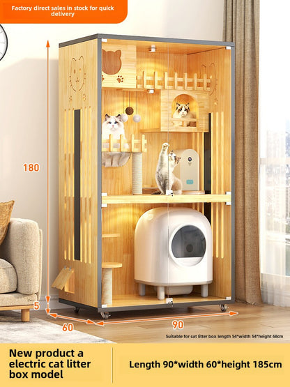 Wooden cat cage pet store cat cabinet with wheels, cat villa cat house cat house, household indoor solid wood multi-layer