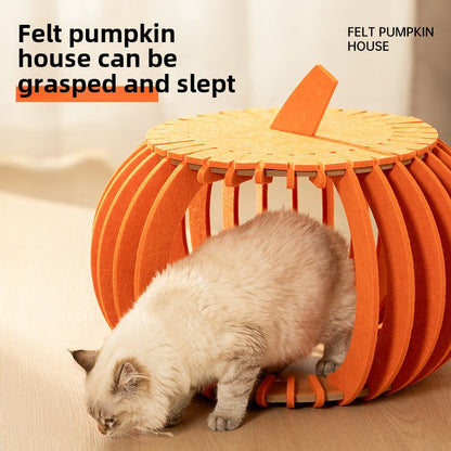 cattery Cat nest universal scratch-resistant felt nest cat toy creative pumpkin house wear-resistant semi-closed cat sleep