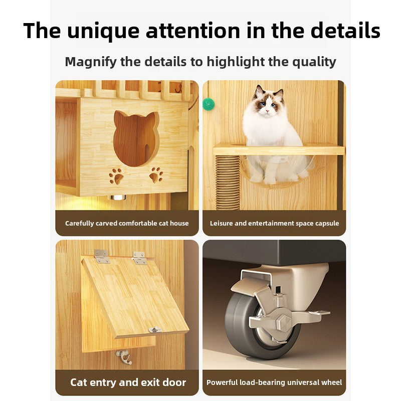 Wooden cat cage pet store cat cabinet with wheels, cat villa cat house cat house, household indoor solid wood multi-layer