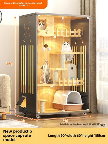 Wooden cat cage pet store cat cabinet with wheels, cat villa cat house cat house, household indoor solid wood multi-layer