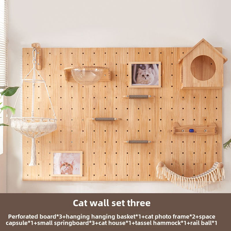 Wall type cat climbing frame cat jumping platform hole board cat wall solid wood cat climbing ladder jumping platform space capsule cat nest cat shelf