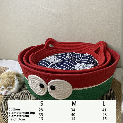 Four Seasons Universal Cat Nest Rattan Cotton Thread Cat Nest Cat Nest Cat Mat Cute Sleeping Mat Kitten Mat Pet Nest