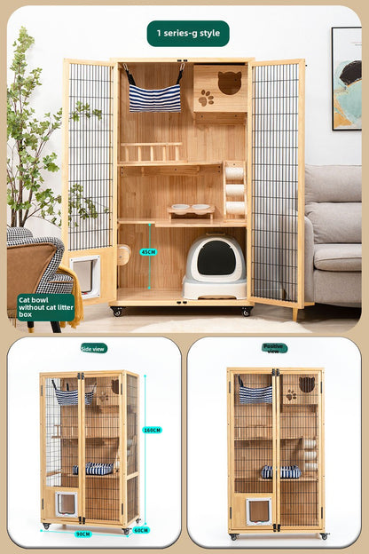 Cat Villa Factory Direct Sales Solid Wood Cat Cage Large Pet Household Cage Indoor Three Layers Four Layers Free Space