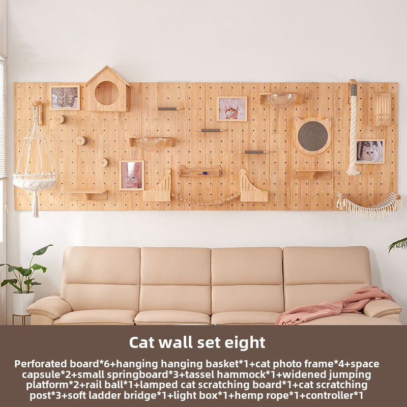 Wall type cat climbing frame cat jumping platform hole board cat wall solid wood cat climbing ladder jumping platform space capsule cat nest cat shelf