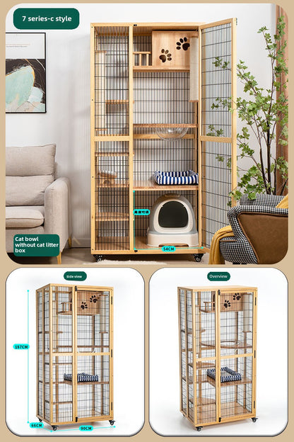 Cat Villa Factory Direct Sales Solid Wood Cat Cage Large Pet Household Cage Indoor Three Layers Four Layers Free Space