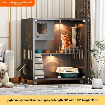 Wooden cat cage pet store cat cabinet with wheels, cat villa cat house cat house, household indoor solid wood multi-layer