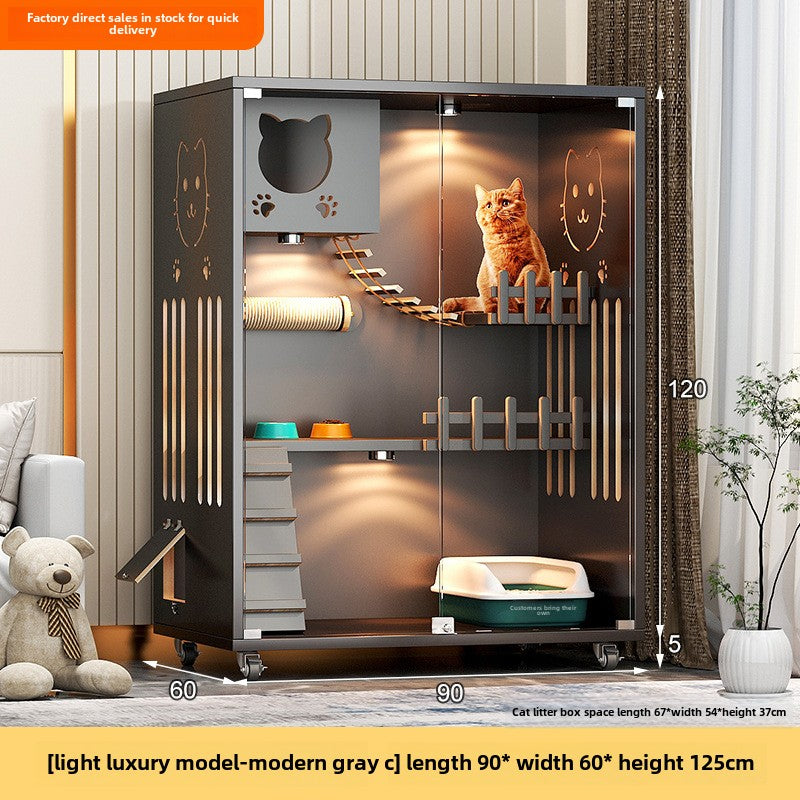 Wooden cat cage pet store cat cabinet with wheels, cat villa cat house cat house, household indoor solid wood multi-layer