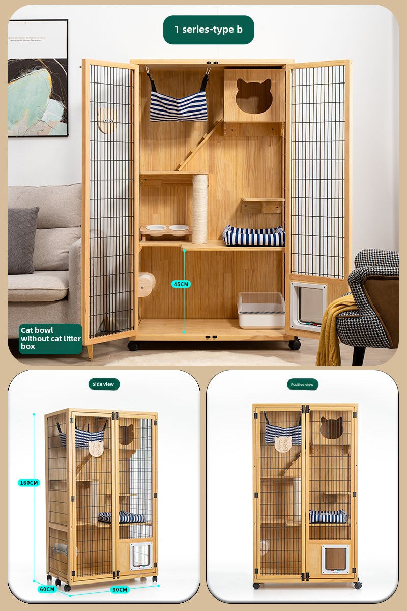 Cat Villa Factory Direct Sales Solid Wood Cat Cage Large Pet Household Cage Indoor Three Layers Four Layers Free Space