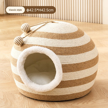 Cat nest security closed cat sleeping nest sword hemp rope cat scratching board nest scratch resistant winter warm all seasons